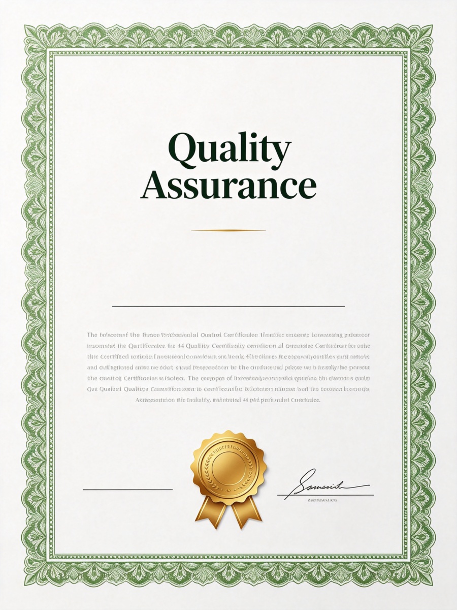 Quality assurance certificate